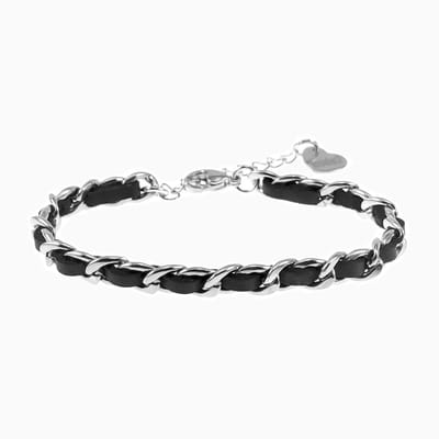 22cm x 7mm Cubaanse Armband Dames - Roestvrij Staal - Schakelsarmband met Imitatieleer