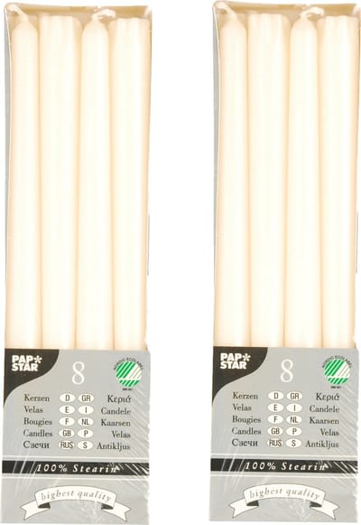 Conpax Candles Dinerkaarsen/kandelaarkaarsen Nordic - 16x stuks - crème wit - 7 branduren - 25 cm