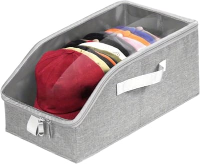 Opbergdoos Hoeden - Stapelbare Doos - Huis Organiseren - Transparant Raam - 24x22x5 cm - Grijs
