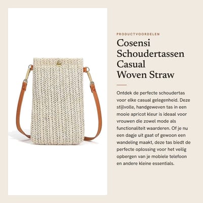 Dailygoods- Schoudertas Multifunctioneel - Geweven Stro - Mobiele Telefoon Tas - Handtas - Geschikt voor Strand/Shoppen - Ideaal voor Kleine Items
