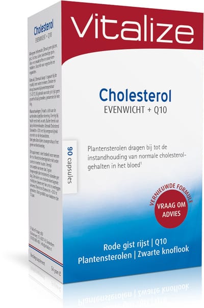 Vitalize Cholesterol Evenwicht + Q10 90 capsules | Het beste in 1 capsule - Vernieuwde formule met plantensterolen en rode gist rijst extract