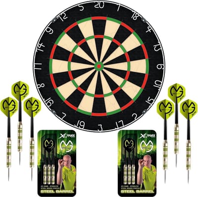 Dragon Darts Plain Dartbord Set - met 6 Michael van Gerwen Dartpijlen - White Edition