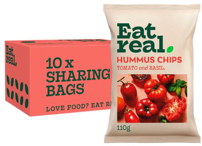 Eat Real | Hummus Chips | Tomato & Basil | 10 stuks | 10 x 110g
