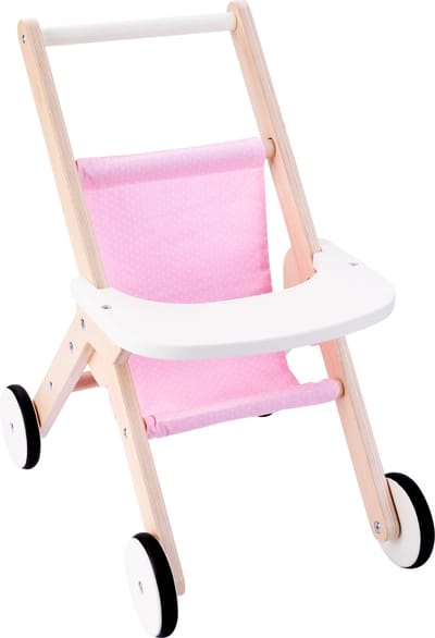 Playwood Houten Poppenwandelwagen Poppenbuggy  roze