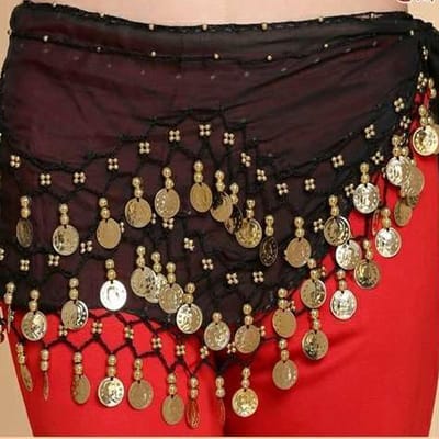 Hip Scarf voor Buikdans, Oriëntaalse Dans Sjaal, Heupriem voor Optredens en Feestjes, Verjaardagscadeau, Zwart, 115 cm, Triangle Stijl, Polyester Materiaal