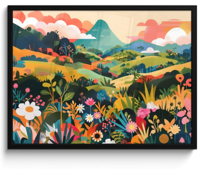 Poster in lijst - Fotolijst 70x50 cm - Posters - Zonlicht - Heuvels - Wolkenlucht - Posterlijst zwart - Decoratie - Wanddecoratie woonkamer - Muurdecoratie slaapkamer