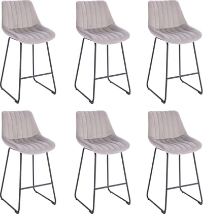 Lina® Vegas Barstoel Licht Grijs - Set van 6 - Velvet - Barkrukken