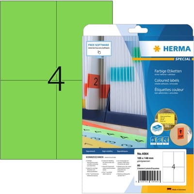 HERMA 4564 Gekleurde etiketten A4 groen 105x148mm papier verwijderbaar 80st.