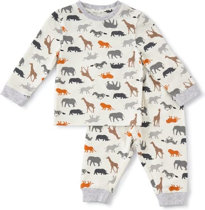 Little Label Pyjama Jongens Maat 92/2Y - beige, bruin, grijs, oranje - Safari - Pyjama Kind - Zachte BIO Katoen