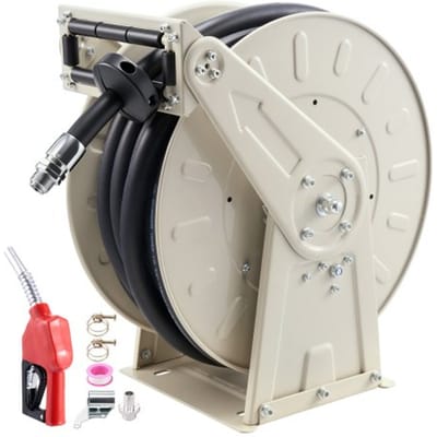 VEVOR brandstofslanghaspel 19,8 m, industriële olieslanghaspel met 3/4-inch NBR-slang, doseermondstuk en automatische oprolfunctie, oprolbare slanghaspel voor diesel, kerosine en benzine.