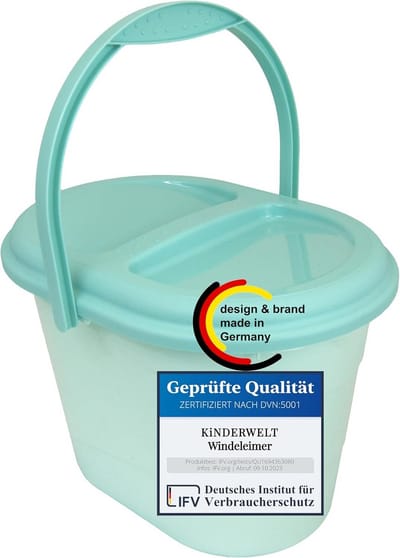 Luieremmer met Deksel en Draaggreep - Hygiënische Opslag Luiers - Aquamarijn