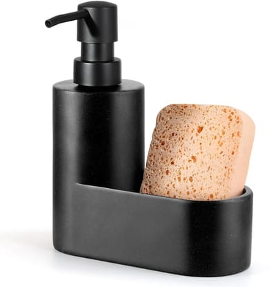 Dailygoods- Zeepdispenser met sponshouder - 2-in-1 Design - Keuken/badkamer - Robuust - Zwart - Gemaakt van geselecteerde hars - Afwaszeepdispenser