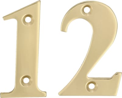 AMIG Huisnummer 12 - massief messing - 5cm - incl. bijpassende schroeven - gepolijst - goudkleur