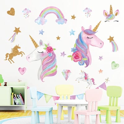 Muursticker | Unicorn | Eenhoorn | Slingers | Wanddecoratie | Muurdecoratie | Slaapkamer | Kinderkamer | Babykamer | Jongen | Meisje | Decoratie Sticker |
