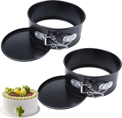 Set van 2 Kleine Springvormen – Ø 10 cm – Anti-aanbaklaag & Uitneembare Bodem – Voor Mini Taarten, Cheesecakes & Desserts – Koolstofstaal – Zwart