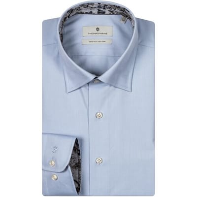 Thomas Maine Overhemd Bergamo Two-Ply Cotton Floral Contrast  Verborgen Button-Down Lichtblauw-Lichtblauw / male