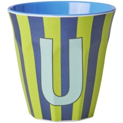 Rice melamine beker medium gestreept letter u, groen