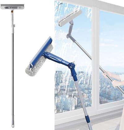 Raamwisser met stang - Glasreiniger telescopisch - Ramen streeploos reinigen - 4-in-1 gereedschap - 120 cm - Wit