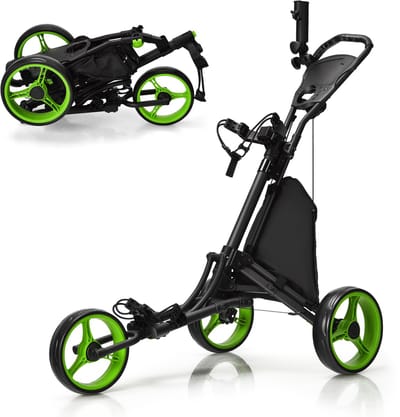 COSTWAY Golftrolley, golftrolley, golftrolley, golfwagen, inklapbaar, golfcaddy golf push cart van aluminium, golfcaddy met parapluhouder, T-stukhouder en opbergtas