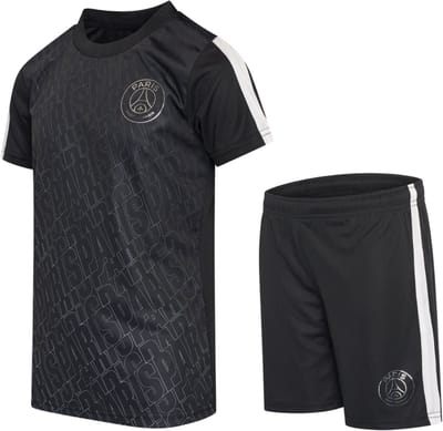 PSG Voetbaltenue Zwart - Maat 140 - Voetbaltenue Kinderen - Jongens - Meisjes - Unisex - Shirt en Broekje - Paris Saint-Germain