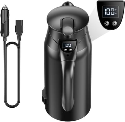 Autowaterkoker - Draagbare waterkoker - Automobielver warmingsbeker - Reiswaterkoker - 12V/24V elektrische waterkoker - Autowaterkoker met smartdisplay - LED-temperatuurweergave - Ideaal voor reizen en kamperen - Zwart