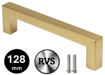 MSQDESIGN Handgreep RVS Goud - Boormaat 128mm - Gouden Handgreep voor Keuken & Kast - Moderne Meubelgreep - Keukengreep Mat Goud -Kastgrepen- Goude Greepjes Keuken - Goude RVS Handvatten - Deurgreepjes -incl schroeven