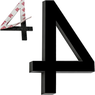 Zelfklevend Huisnummer 4, Hoogte 9.7 cm, Acryl Huisnaambord voor Buiten, Weerbestendig en Matte Zwarte Afwerking, Perfect voor Deur en Postbus