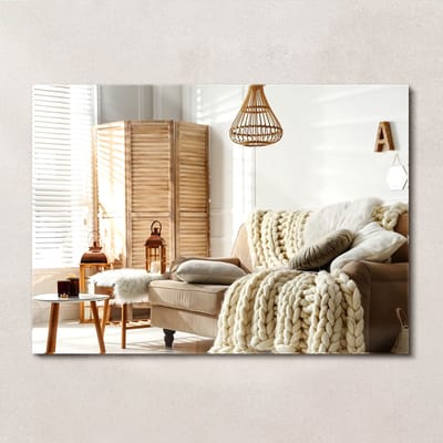 Wallfluent Spiegel - Rechthoekige Spiegel - 70 cm x 50 cm - Muurspiegel - Woonaccessoires - Decoratieve - Woonkamerspiegel – Badkamerspiegel – Halspiegel – Slaapkamerspiegel - Luxe Spiegel - Hollywood Make up spiegel - Loftstijl - Japandi