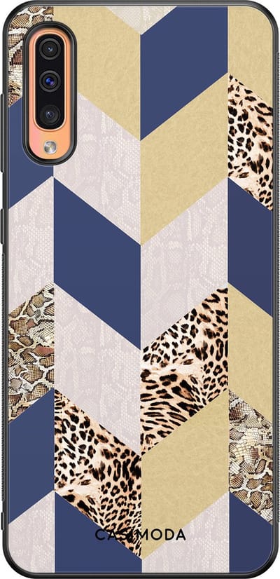 Casimoda® hoesje - Geschikt voor Samsung Galaxy A50 - Blue Leo Wild - Zwart TPU Backcover - Luipaard - Blauw