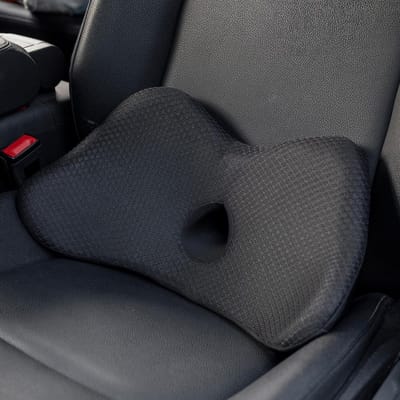 Famanu - Traagschuim lendenkussen voor de auto, rugkussen voor auto, lendenwervelkussen, zitkussen, lendensteun voor autostoelen, bureaustoel, rolstoel.