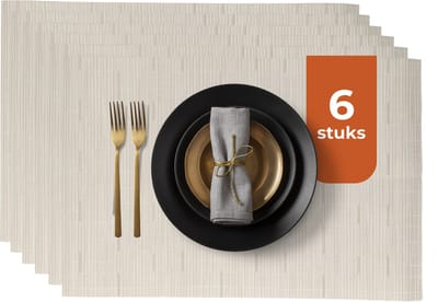 Castagnola Placemats - Placemat van Kunststof - Onderlegger - Onderzetter - Placemats Plastic en PVC - 6 Stuks - 45 x 30 cm - Beige