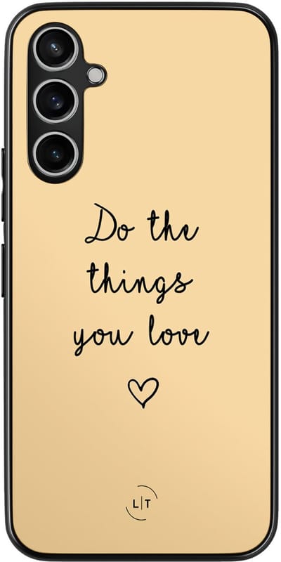 Leuke Telefoonhoesjes - Hoesje geschikt voor Samsung Galaxy A54 - Do the things with love - Backcover zwart - Tekst - Geel