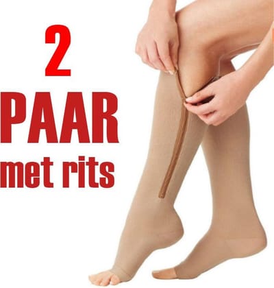 *** 2 paar Steunkousen L/XL - Compressiesokken - Skin Kleurig - Ondersteuning - van Heble® ***