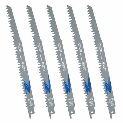 5-delige reciprozaagblad set voor hout en metaal, 225 mm, 5TPI, robuuste zaagbladen voor nauwkeurige sneden, geschikt voor standaard reciprozaagmachines en veelzijdig gebruik
