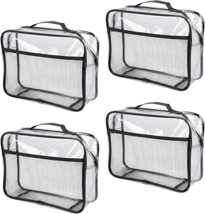 Set van 4 Transparante Cosmetica Tassen, Grote Waterdichte Reistassen met Rits, Ideaal voor Make-up en Kantoorbenodigdheden