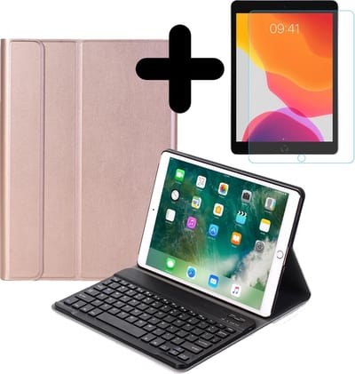 Hoes - Geschikt voor Apple iPad 7 (2019) - 10.2 inch - 7e Generatie - Met Screenprotector - Toetsenbord Case - Keyboard Book Cover - Hoesje - Rosé goud