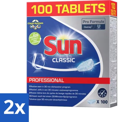 2 x Sun - Classic Professional - Vaatwastabletten - 100 Tabletten - Vaatwasmachine - Vaatwastabletten - Vaat Reinigen - Vaatwasmiddel - Vaatwasmachine Tablet