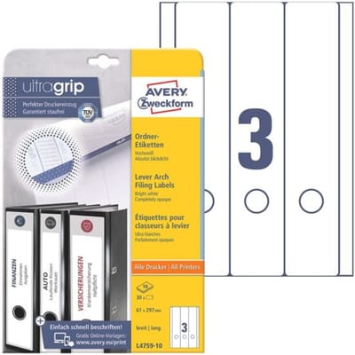 Avery-Zweckform Ordneretiketten L4759-10 61 x 297 mm Papier Wit Permanent hechtend 30 stuk(s)