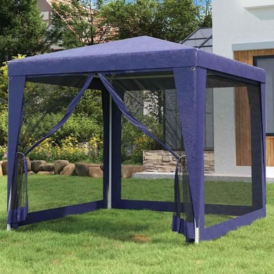 Feesttent - Tuinpaviljoen Gazebo - Buitenfeesten Organiseren - Met 4 Horregaas Wanden - 2.5 x 2.5 Meter - Blauw