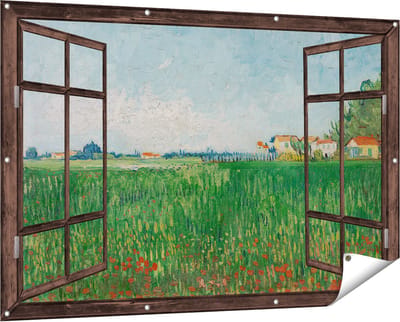 Gards Tuinposter Doorkijk Veld met Klaprozen - Vincent van Gogh - 150x100 cm - Tuindoek - Tuindecoratie - Wanddecoratie buiten - Tuinschilderij