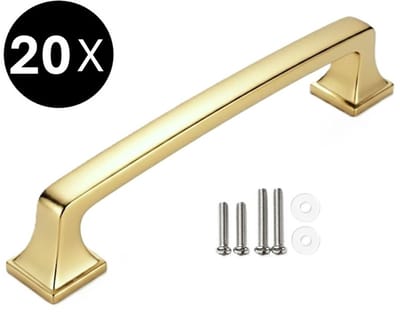 20 X MSQDESIGN Handgrepen Goud - Handgreep Goud 128 mm - Handgrepen kast - Meubelgrepen - Keukengreep Goud - Kastgrepen - Handgrepen keukenkastjes - Meubelgreep - Handgrepen voor deurtjes - handgreep keuken - ladegreep - inclusief schroeven