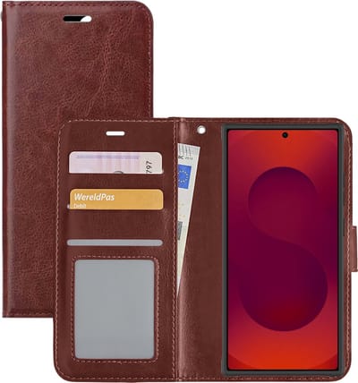 Hoesje - Met Pasjeshouder - Geschikt voor Samsung Galaxy S25 Ultra - Luxe Bookcase Portemonee - Flip Case - Kunstleer Book Case - Flipcase - Book Cover - Walletcase - Portemonneehoes - Bruin