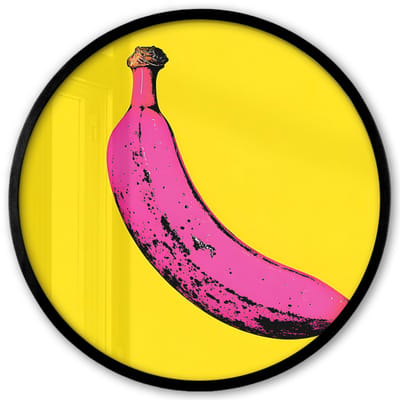 Poster in lijst Rond - Fotolijst 40x40 cm - Posters - Banaan - Grafisch - Geel - Ronde posterlijst zwart - Decoratie - Wanddecoratie woonkamer - Muurdecoratie slaapkamer