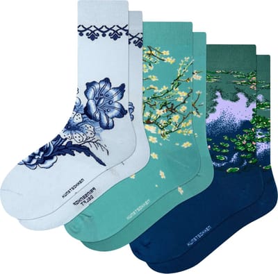 Kunst sokken - Bloemen 3-pack: van Gogh, Monet - Sokken Heren 41 46 - Biologisch Katoenen Sokken - funny socks happy - Vrolijke Sokken - Grappige Sokken - Sokken Cadeau