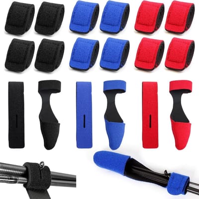 15 Stuks Verstelbare Visriemen, Elastische Vistraps voor Visspullen, Zacht en Duurzaam voor het Bevestigen van Vissershengels in Rood, Zwart en Blauw