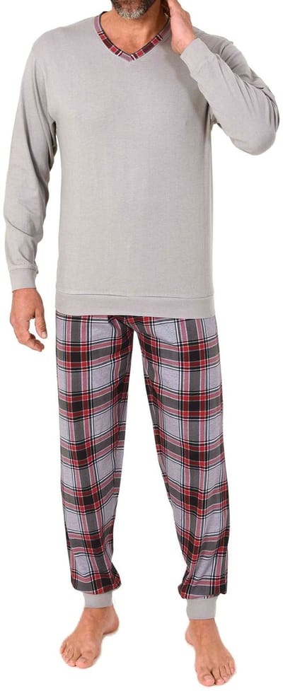 Normann pyjama voor heren met lange mouwen en een geruite broek van jersey