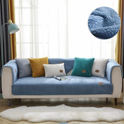 Moderne Bankhoezen Voor Woonkamer Winter Lamswollen Bank Kussenovertrekken Bank Handdoek Dikker Pluche Zacht Antislip Couch Cover voor Thuis Cushion Cover 2pcs blauw