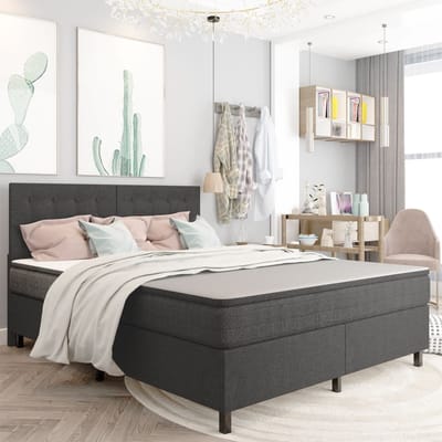 vidaXL - Boxspring - stof - donkergrijs - 180x200 - cm