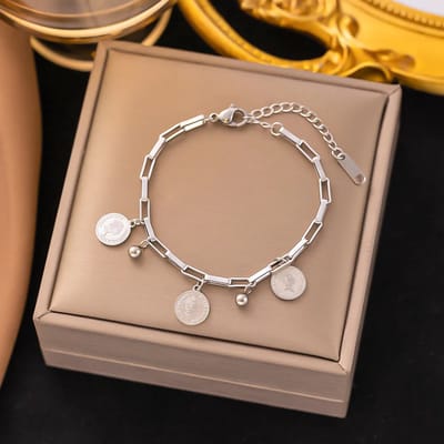 JewelGalerie - Armband - Schakel Muntjes - Zilver