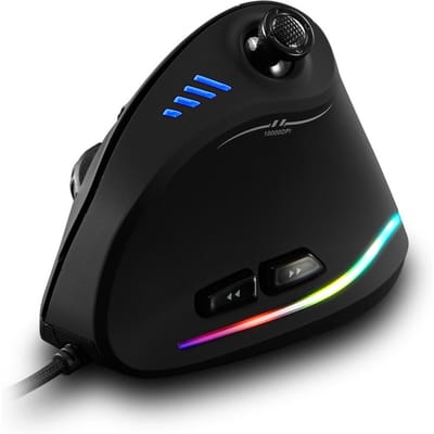 Zelotes C-18 Verticale Bedrade Gaming Muis 11 Programmeerbare Knoppen Verstelbare 10000DPI Laser Engine RGB Lichtband 128KB On-board Geheugen zwart